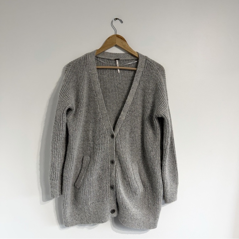 Free People Gray Button-Up Sweater XS